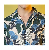 Campus Sutra Men's Azure Blue & Forest Green Floral Abstract Shirt