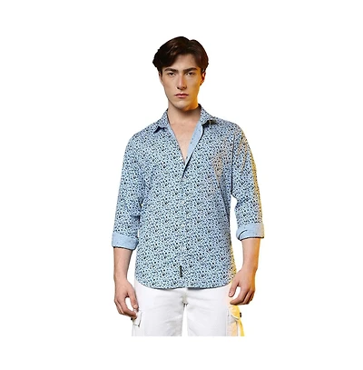 Men's Prussian Blue Micro Floral Shirt
