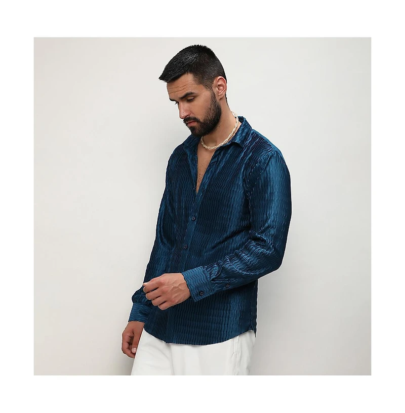 Men's Aegean Blue Curly-Creased Shirt