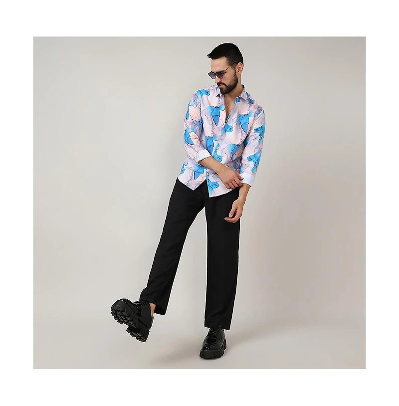Men's Sky Blue & Ivory White Marble Shirt