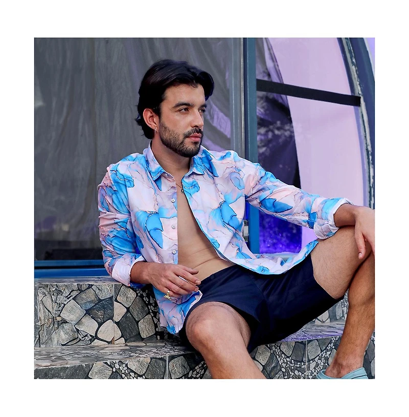 Men's Sky Blue & Ivory White Marble Shirt