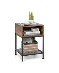 Sugift Industrial Nightstand End Side Table with Mesh Shelf