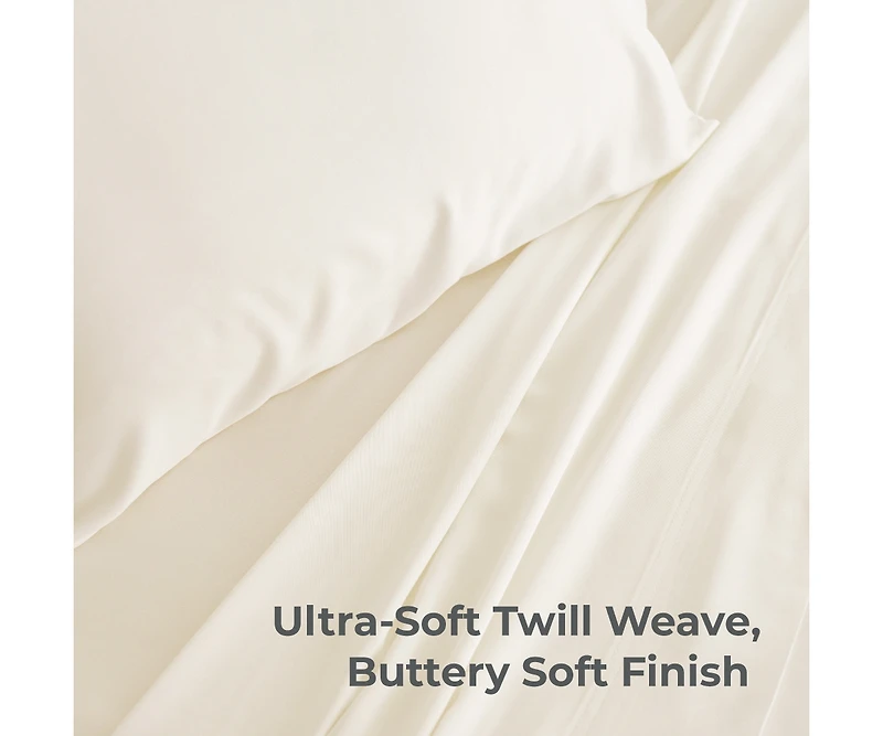 Cariloha Classic 4-Piece Twill Sheet Set | Ivory | Twin Extra Long | Viscose Material |Extra soft, Cooling for Hot Sleepers, Corner Bands