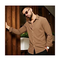 Men's Tan Brown Stripe-Creased Shirt