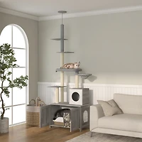 PawHut 2 in 1 Litter Box Enclosure with Floor to Ceiling Cat Tree,