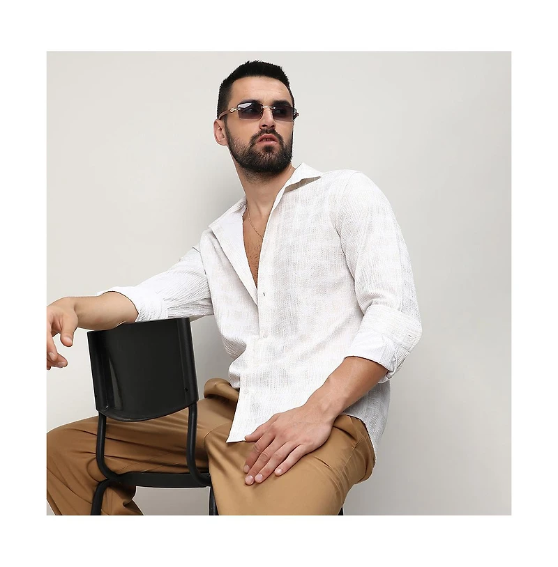 Men's Ivory White Foil-Creased Shirt