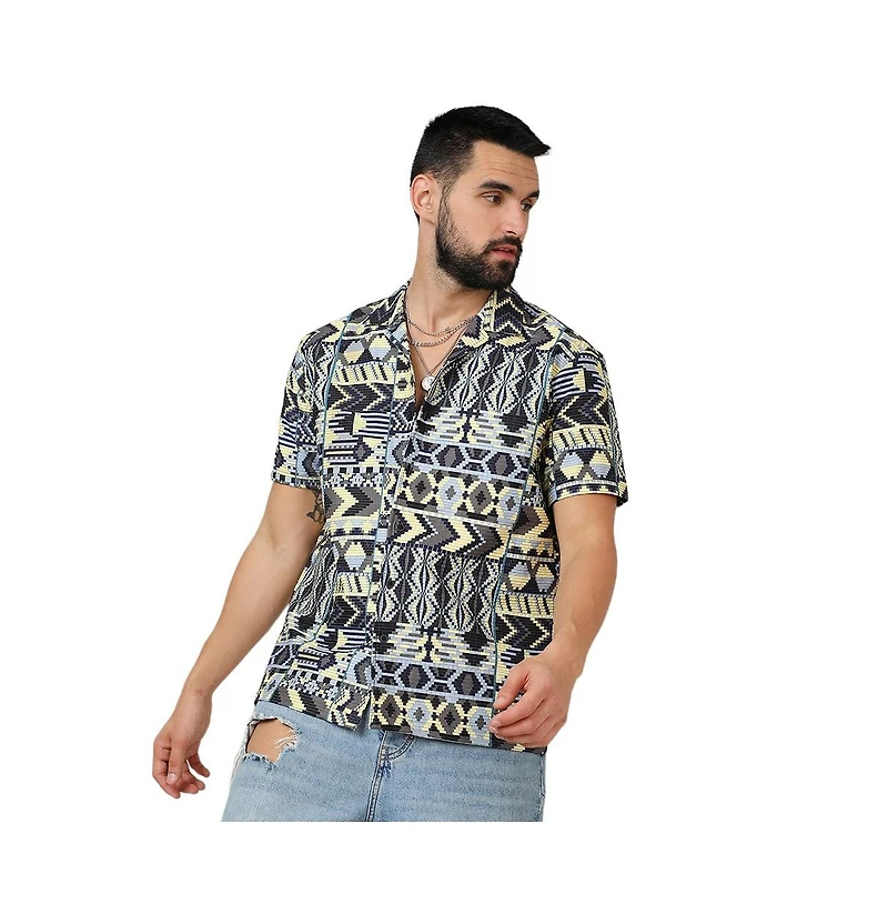 Men's Sky Blue & Lemon Yellow Bohemian Shirt
