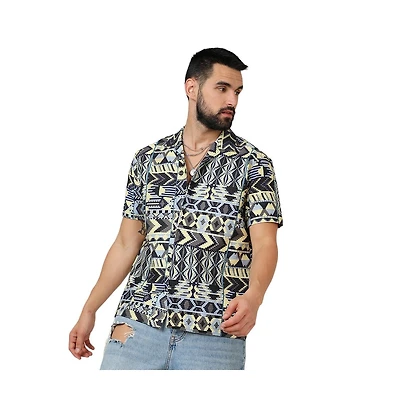 Men's Sky Blue & Lemon Yellow Bohemian Shirt