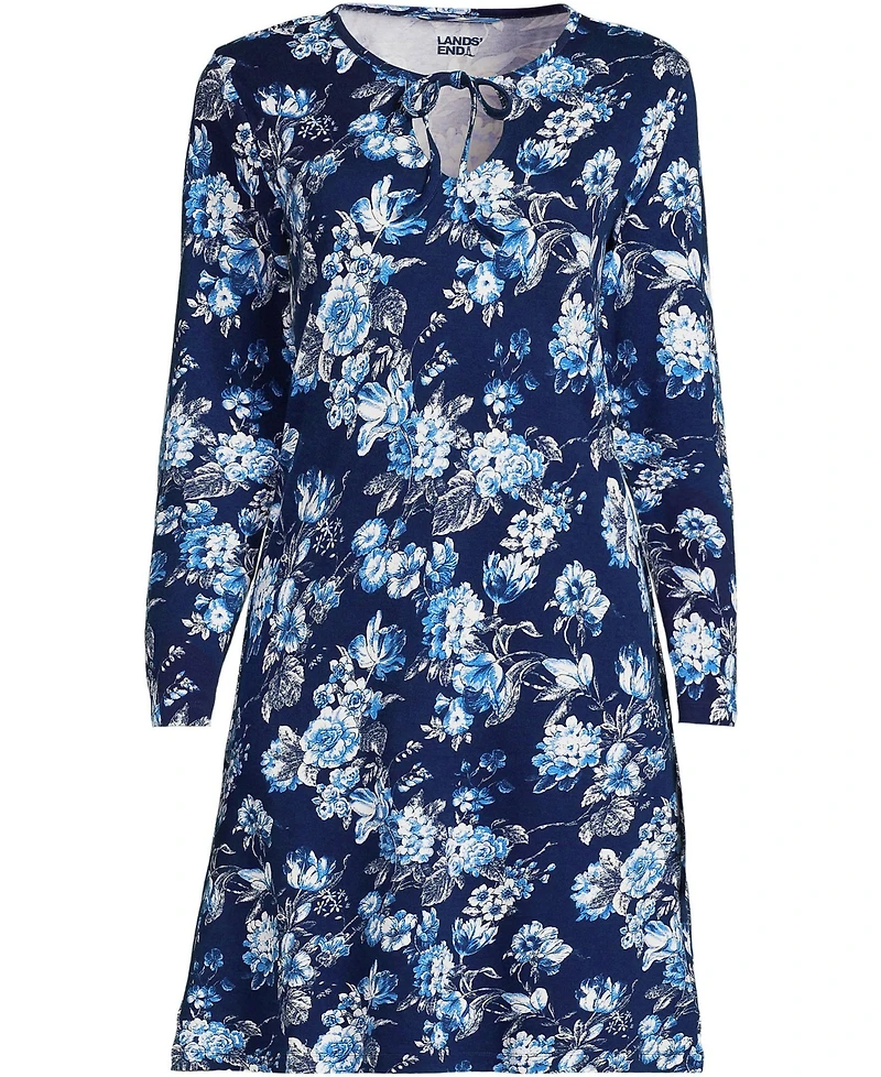 Lands' End Women's Cotton Interlock Long Sleeve Above the Knee Nightgown