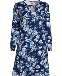 Lands' End Women's Cotton Interlock Long Sleeve Above the Knee Nightgown