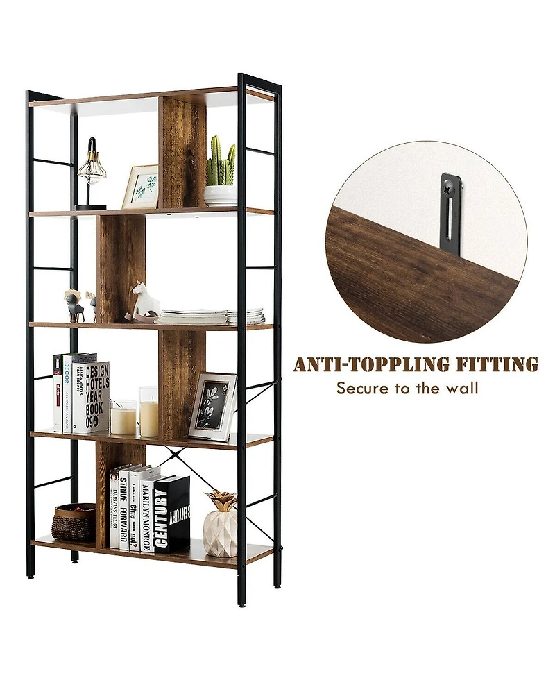 Sugift 4-Tier Industrial Freestanding Bookshelf with Metal Frame