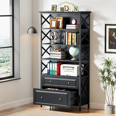 Tribesigns 2 Drawer File Cabinet Filing Cabinet with Shelves Tall Vertical Filling Cabinet for Letter/Legal/A4 Size File, Printer Stand with Storage S