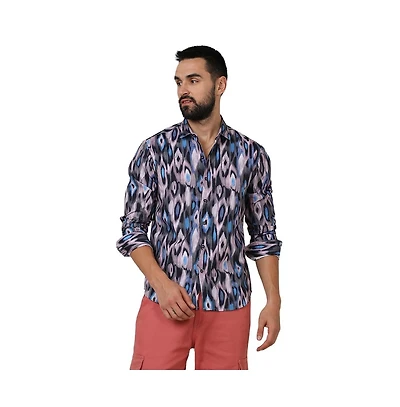 Men's Sky Blue & Moon Grey Ikkat Shirt
