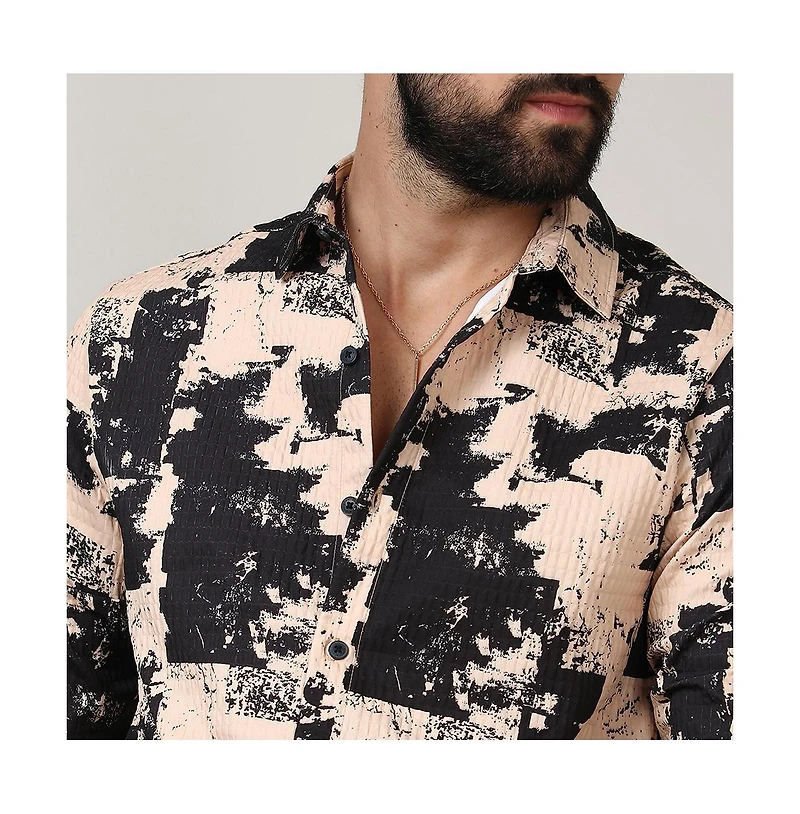 Campus Sutra Men's Beige & Black Paint Strokes Shirt