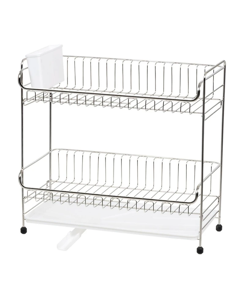 Iris Usa 2-tier Slim-sized Dish Rack with Drain Spout, Dish drying rack, dish drainer, White