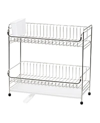 Iris Usa 2-tier Slim-sized Dish Rack with Drain Spout, Dish drying rack, dish drainer, White