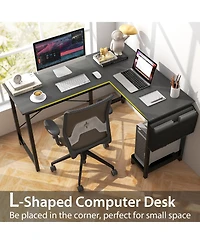 Skonyon Modern Reversible Computer Desk with Storage Pocket and Cpu Stand for Working Writing Gaming