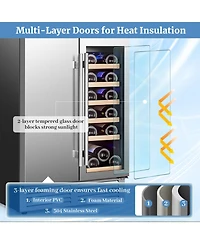 Sugift 2-in-1 Beverage and Wine Cooler with Independent Temperature Control and Led Lights