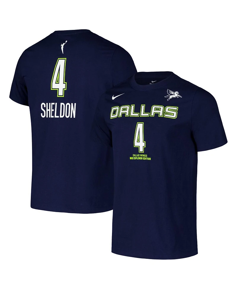Nike Men's and Women's Jacy Sheldon Navy Dallas Wings 2024 Wnba Draft Name Number T-Shirt