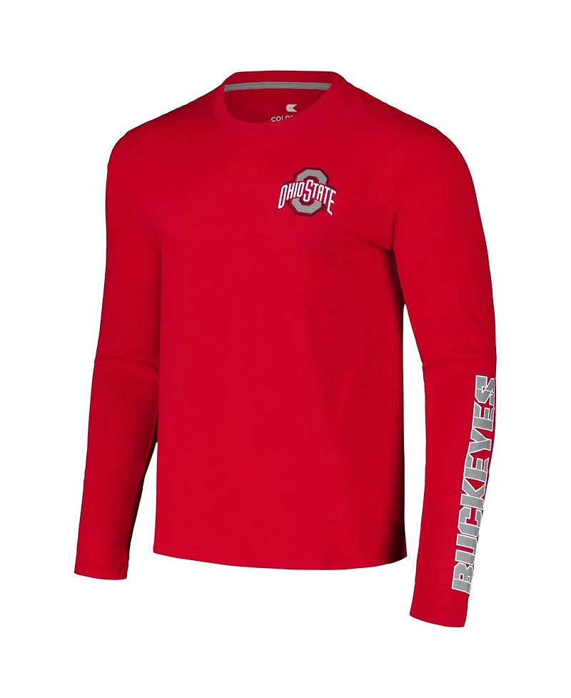 Colosseum Men's Scarlet Ohio State Buckeyes Logo Lockup 3-Hit Active Blend Long Sleeve T-Shirt