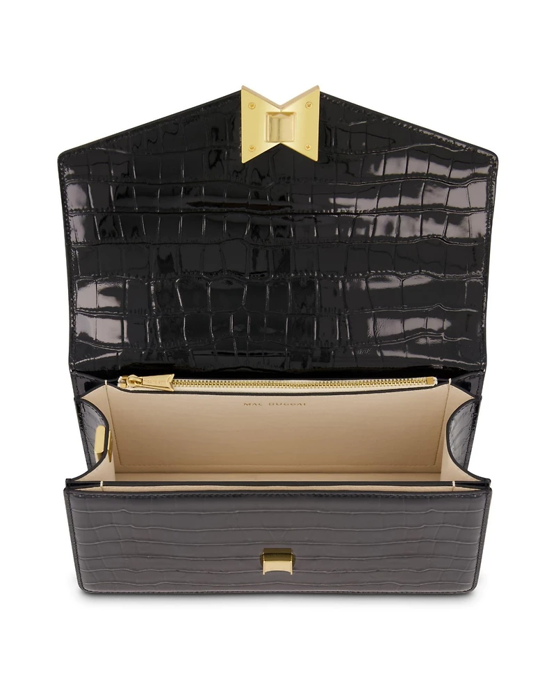 Gold Plated Hardware Crocodile Leather Shoulder Bag