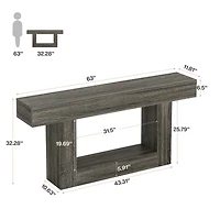 Tribesigns 63" Console Table, Farmhouse 2-Tier Entryway Table with U-Shaped Base, Narrow Long Wood Sofa Table Behind Couch Table