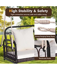 Sugift 880LBS Wicker Hanging Porch Swing with Cushions