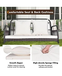 Sugift 880LBS Wicker Hanging Porch Swing with Cushions