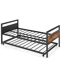 Sugift Twin Metal Daybed with Trundle Lockable Wheels