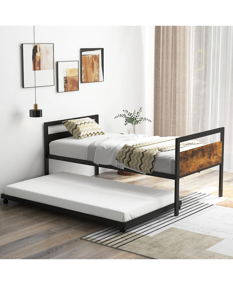 Sugift Twin Metal Daybed with Trundle Lockable Wheels