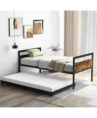 Sugift Twin Metal Daybed with Trundle Lockable Wheels