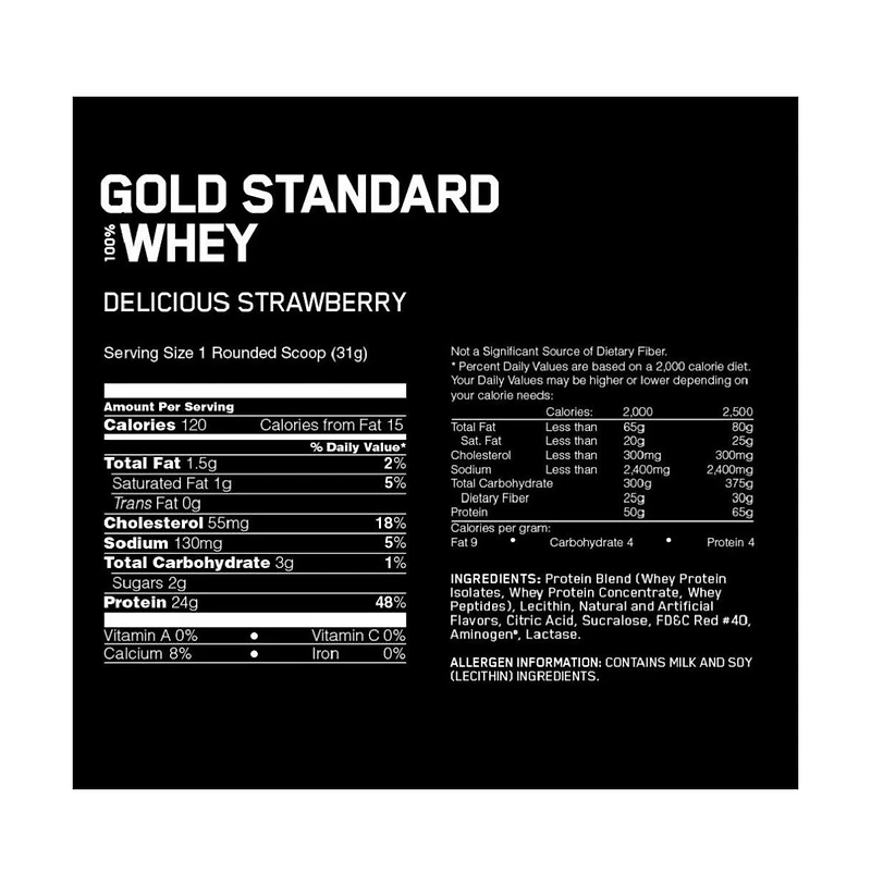 Optimum Nutrition, Gold Standard 100% Whey Protein Powder, Delicious Strawberry, 5 lb, 73 Servings