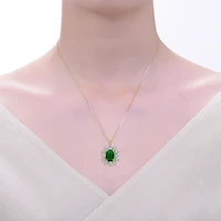 Sterling Silver 14k Gold Plated Green Cubic Zirconia Oval Halo Cluster Necklace