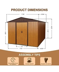 Mondawe 10ft x 8ft Outdoor Metal Storage Shed with Metal Floor Base,Coffee