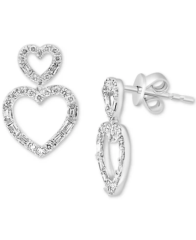 Effy Diamond Round & Baguette Open Heart Drop Earrings (3/8 ct. t.w.) in 14k White Gold