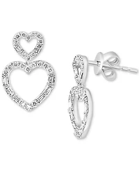 Effy Diamond Round & Baguette Open Heart Drop Earrings (3/8 ct. t.w.) in 14k White Gold