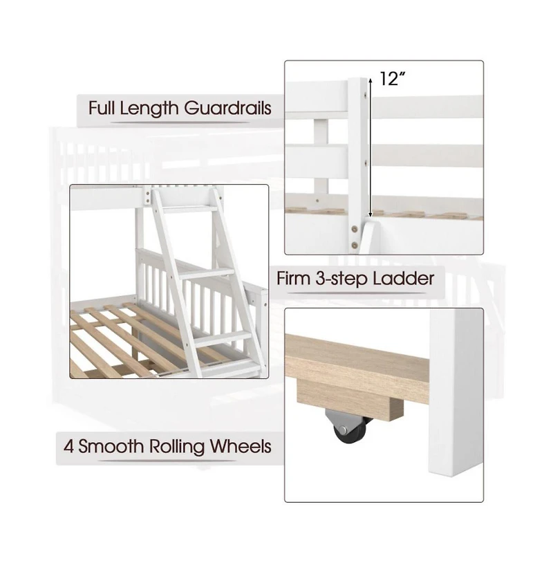 Sugift Twin Over Full Convertible Bunk Bed with Trundle
