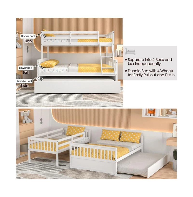 Sugift Twin Over Full Convertible Bunk Bed with Trundle