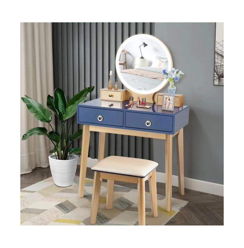 Sugift Makeup Vanity Table Set with Touch Screen Dimming Mirror and 3 Color Lighting Modes