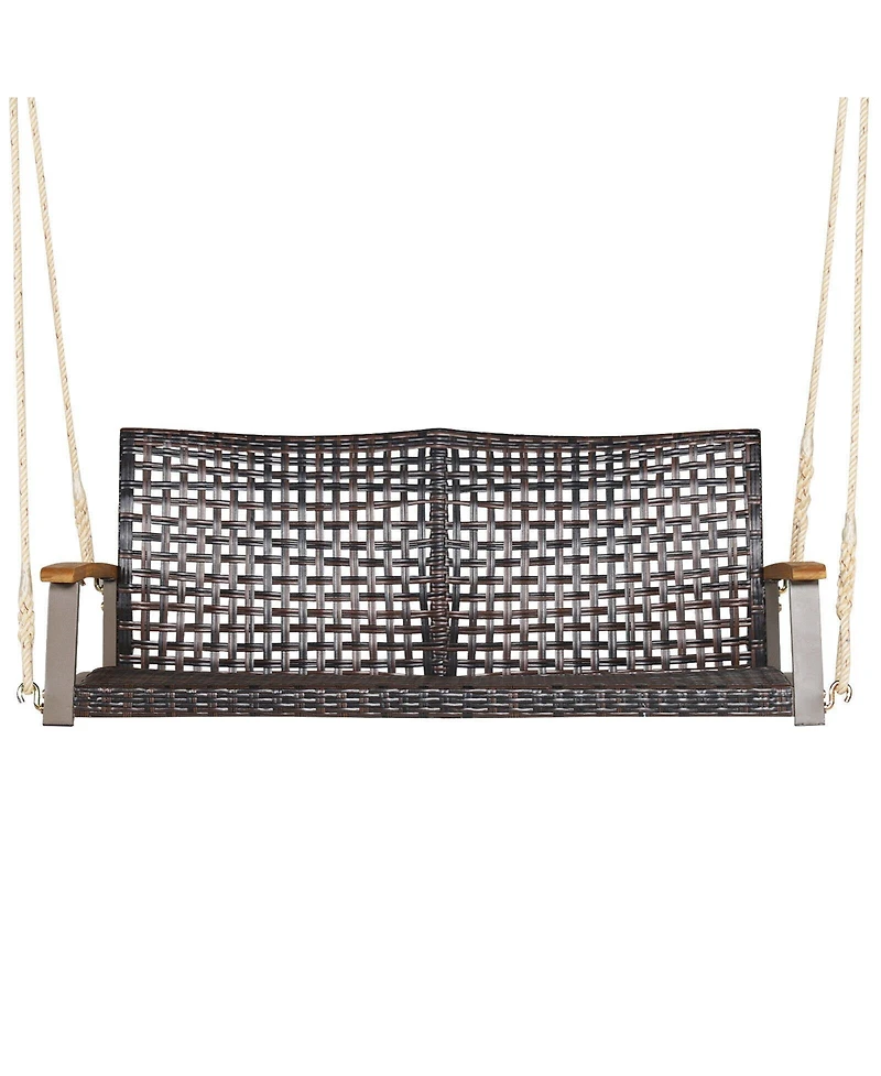 Sugift 2-Person Rattan Hanging Porch Swing Chair