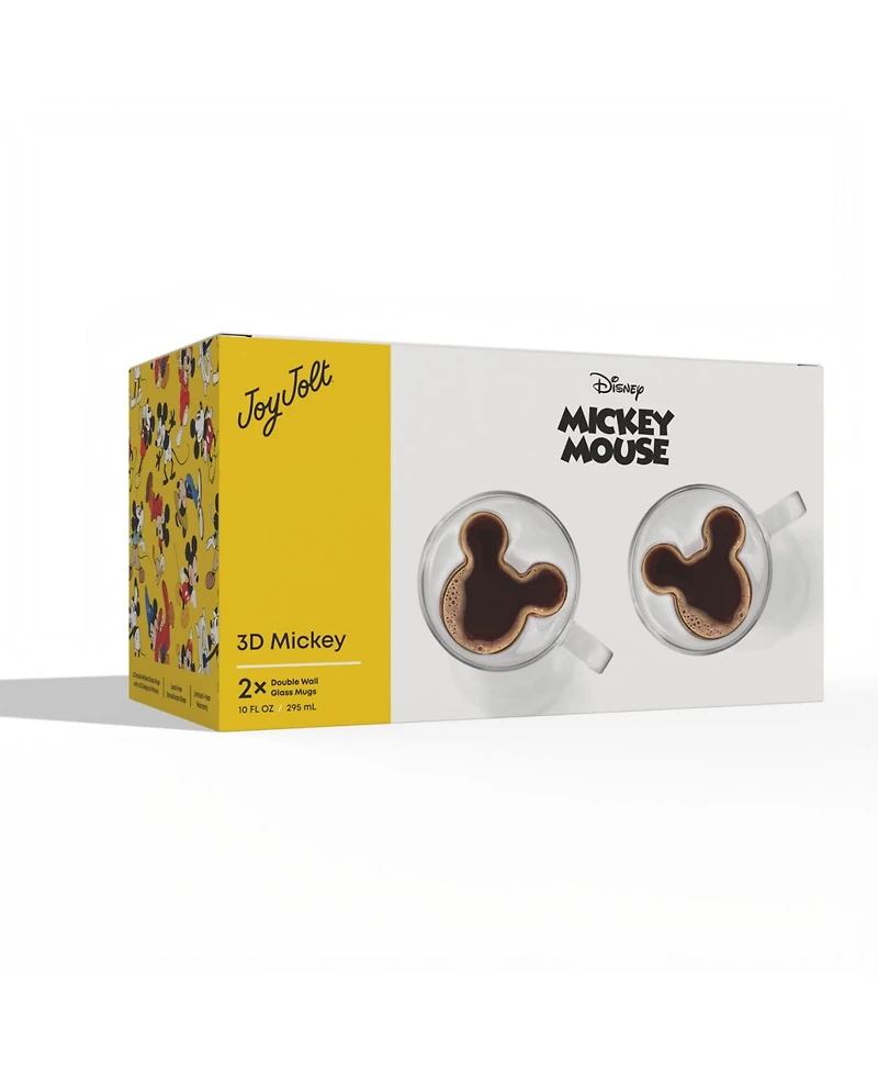 JoyJolt Disney Mickey Mouse 3D Double Walled Glass Mugs, Set of 2