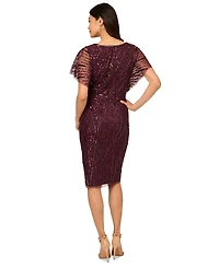 Adrianna Papell Women's Surplice-Neck Dolman-Sleeve Sequin Dress