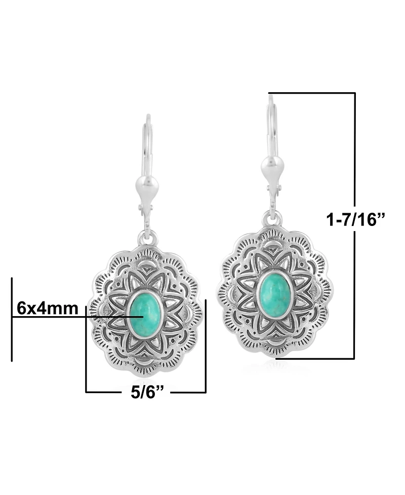 American West Jewelry Sterling Silver and Green Turquoise Gemstone Concha Lever Back Earrings