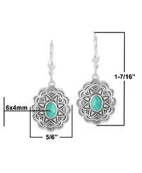 American West Jewelry Sterling Silver and Green Turquoise Gemstone Concha Lever Back Earrings