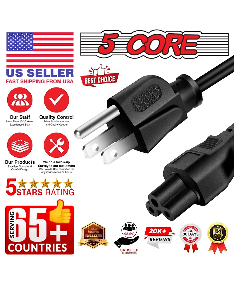 5 Core 3 Prong Extension Cord Feet Non-Polarized Durable Three Prong Extension Cable Us Ac 3 Prong Extension Cord Heavy Duty Plug Extender