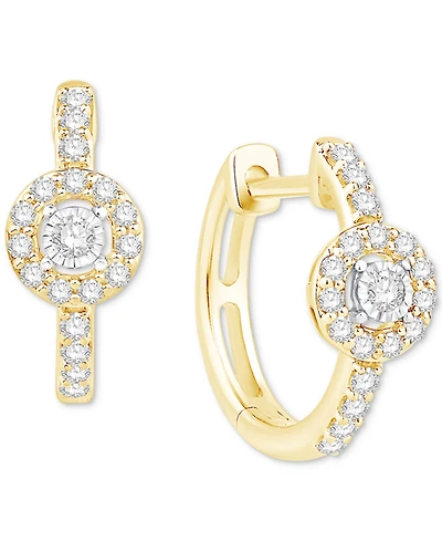 Diamond Halo Hoop Earrings (1/4 ct. t.w.) in 10k Two-Tone Gold