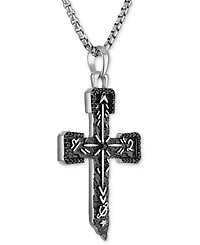 Bulova Marc Anthony Men's Black Diamond Cross Pendant Necklace (3/8 ct. t.w.) in Sterling Silver-Plate, 24" + 2" extender, BVP1070-wsaa