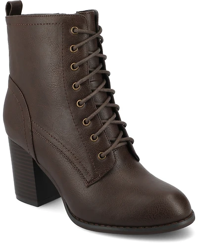 Journee Collection Women's Baylor Lace Up Stacked Heel Booties