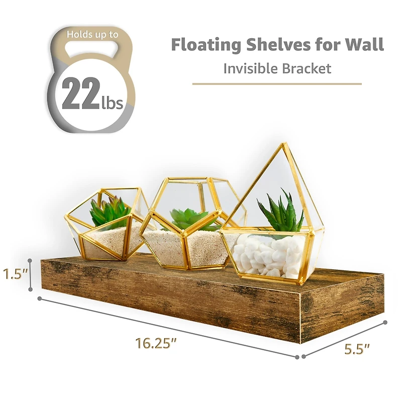 Sorbus 3 Pack 16 Inch Coastal Rectangle Floating Shelves - for Home DAcor to Display Trophies, Books, Frames, and more (Maple)