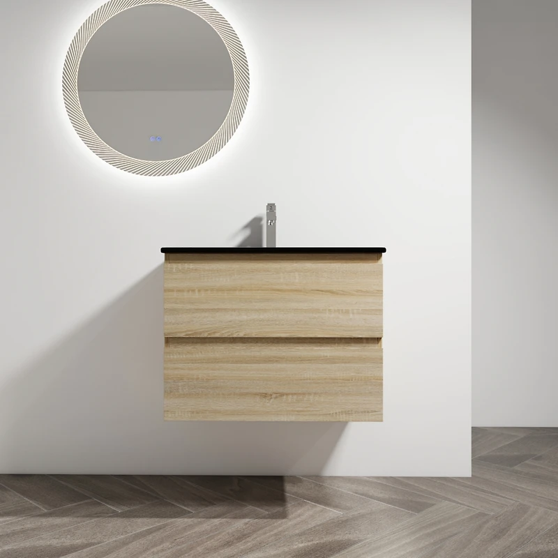 Streamdale 30" Wood Grain Vanity with Black Ceramic Sink & Soft-Close Drawers